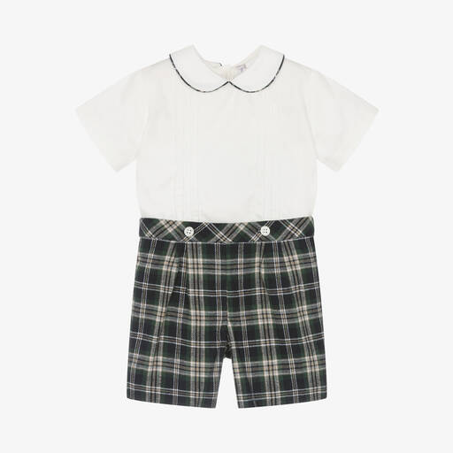 Rachel Riley-Baby Boys Blue & Green Tartan Buster Suit | Childrensalon