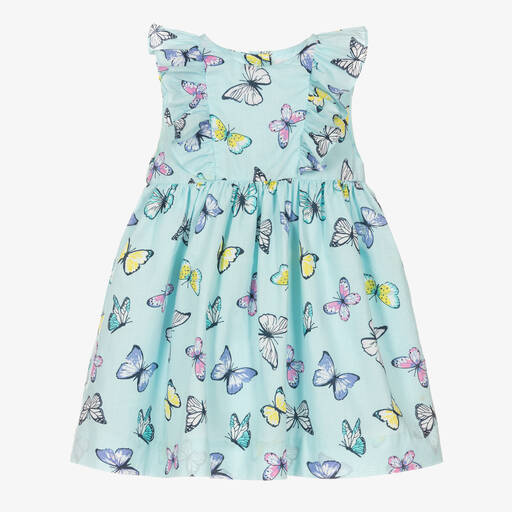 Rachel Riley-Baby Girls Blue Butterfly Print Dress | Childrensalon