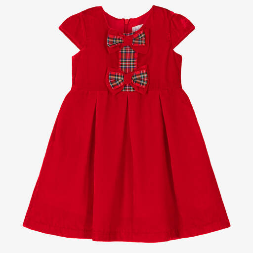 Rachel Riley-Baby Girls Red Crushed Velvet Dress  | Childrensalon