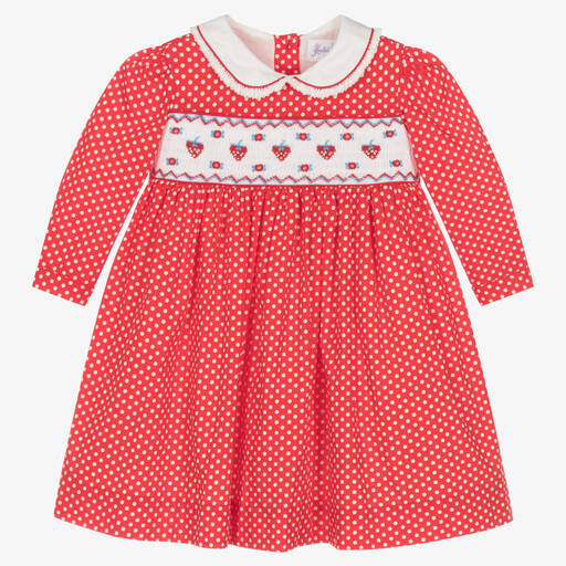Rachel Riley-Красное платье в горошек со сборками | Childrensalon