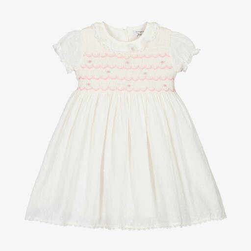 Rachel Riley-Белое хлопковое платье со сборками | Childrensalon