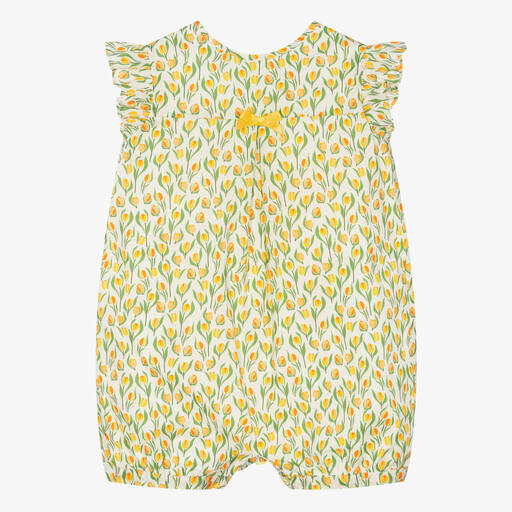 Rachel Riley-Baby Girls Yellow Floral Cotton Shortie | Childrensalon