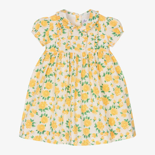Rachel Riley-Baby Girls Yellow Rose Print Dress | Childrensalon
