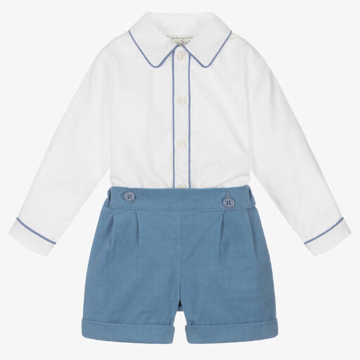 Rachel Riley-Boys Blue & Ivory Cotton Buster Suit | Childrensalon
