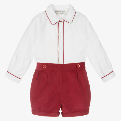 Rachel Riley-Boys Burgundy Red Cotton Buster Suit | Childrensalon