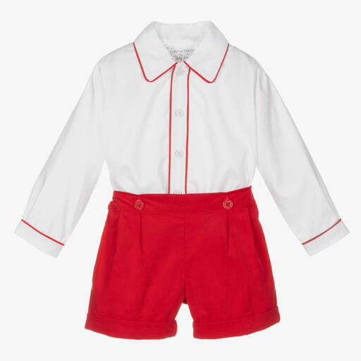 Rachel Riley-Boys Red & Ivory Cotton Buster Suit | Childrensalon