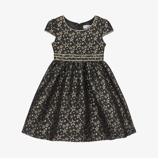 Rachel Riley-Girls Black & Gold Star Dress | Childrensalon