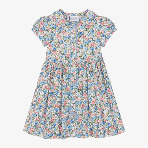 Rachel Riley-Girls Blue Cotton Floral Dress | Childrensalon