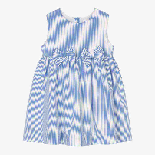 Rachel Riley-Girls Blue Striped Seersucker Dress | Childrensalon