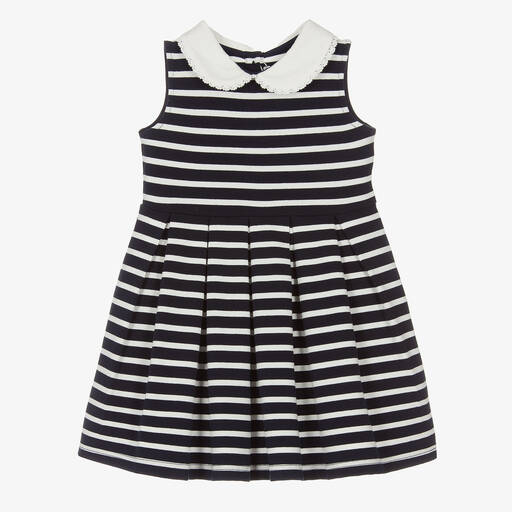 Rachel Riley-Girls Navy Blue Striped Cotton Dress | Childrensalon