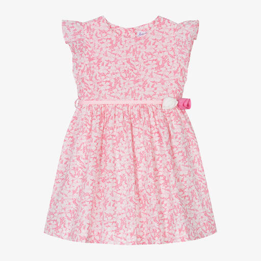 Rachel Riley-Girls Pink Cotton Floral Print Dress | Childrensalon
