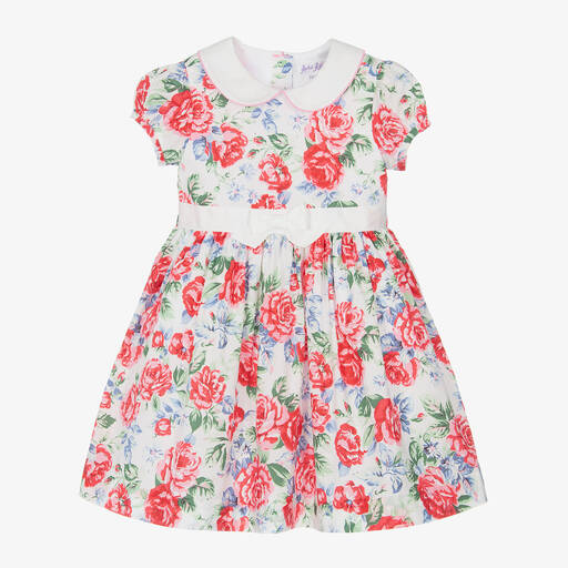 Rachel Riley-Girls Pink Cotton Rose Print Dress  | Childrensalon