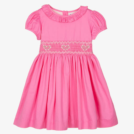 Rachel Riley-Girls Pink Cotton Smocked Dress | Childrensalon