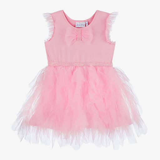Rachel Riley-Girls Pink Cotton & Tulle Dress | Childrensalon