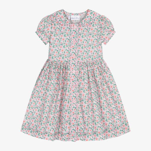Rachel Riley-Girls Pink Floral Cotton Dress | Childrensalon