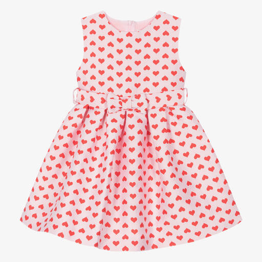 Rachel Riley-Girls Pink Heart Jacquard Dress | Childrensalon