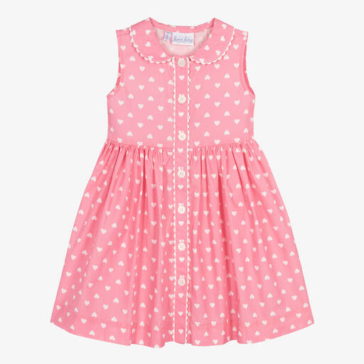 Rachel Riley-Girls Pink Heart Print Cotton Dress | Childrensalon