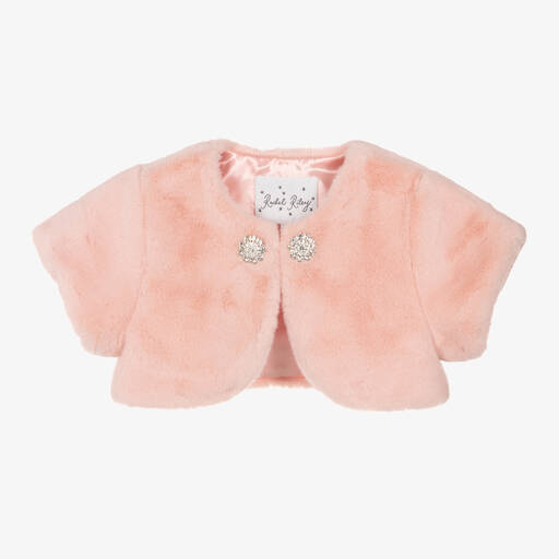 Rachel Riley-Girls Pink Plush Bolero Jacket | Childrensalon