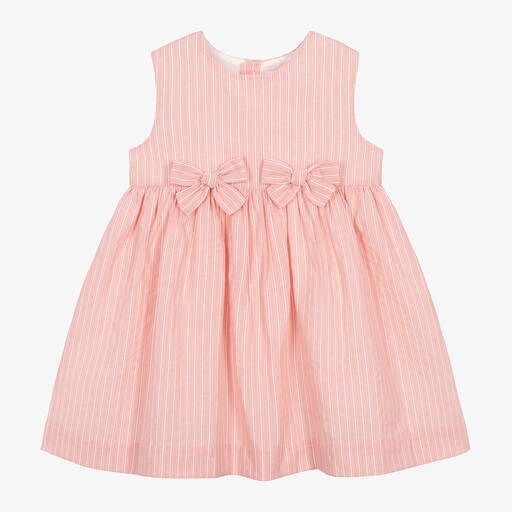 Rachel Riley-Girls Pink & White Striped Dress | Childrensalon