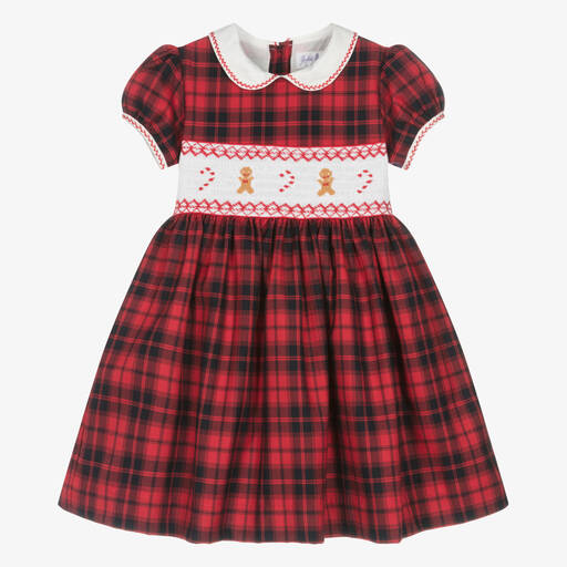 Rachel Riley-Rotes gesmoktes Schottenkaro-Kleid aus Baumwolle für Mädchen | Childrensalon