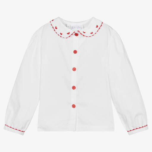 Rachel Riley-Girls White Cotton Heart Blouse | Childrensalon