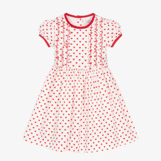 Rachel Riley-Girls White Cotton Heart Print Dress | Childrensalon