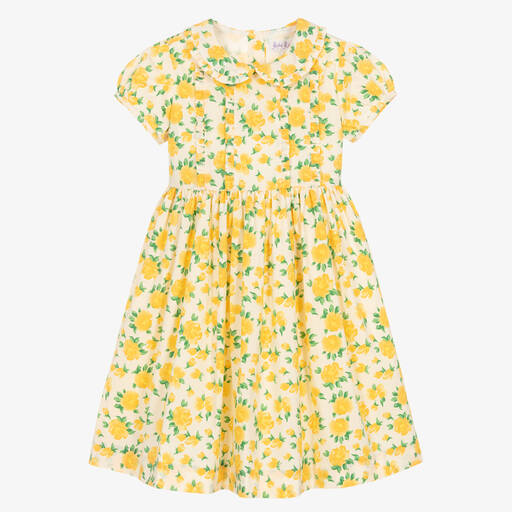 Rachel Riley-Girls Yellow Floral Cotton Dress | Childrensalon