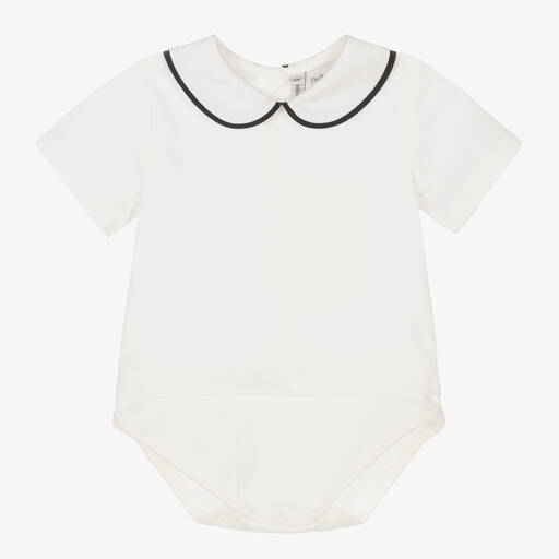 Rachel Riley-Ivory Cotton Shirt Baby Bodysuit | Childrensalon