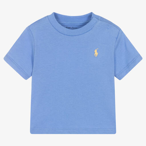 Ralph Lauren-Baby Boys Blue Cotton Logo T-Shirt | Childrensalon