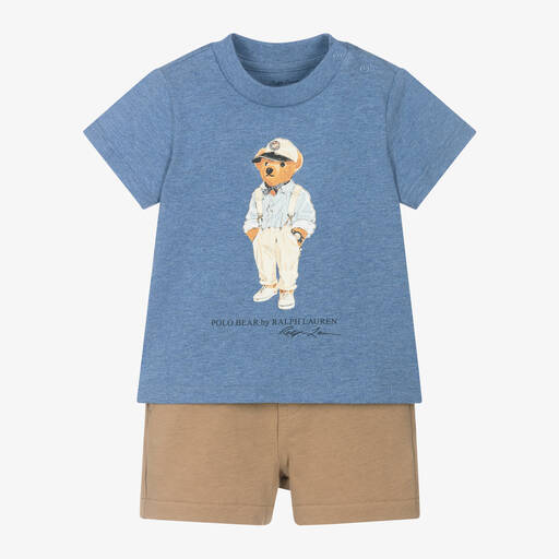 Ralph Lauren-Baby Boys Blue Cotton Polo Bear Shorts Set | Childrensalon