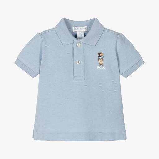 Ralph Lauren-Baby Boys Blue Cotton Polo Shirt | Childrensalon