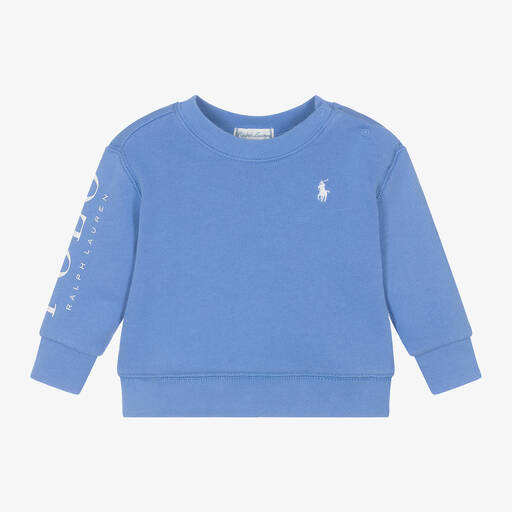Ralph Lauren-Baby Boys Blue Cotton Polo Sweatshirt | Childrensalon