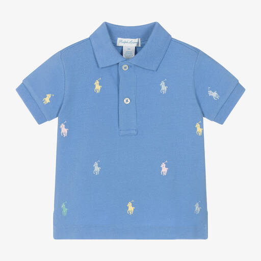 Ralph Lauren-Baby Boys Blue Cotton Pony Polo Shirt | Childrensalon