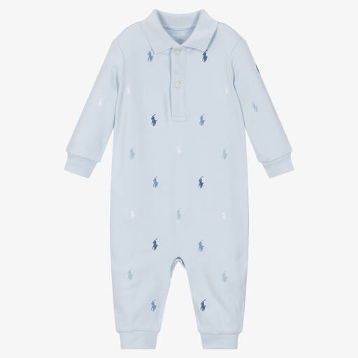 Ralph Lauren-Baby Boys Blue Embroidered Pony Romper | Childrensalon