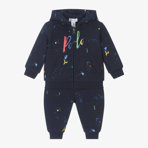 Ralph Lauren-Синий спортивный костюм из хлопка с брызгами краски для малышей | Childrensalon