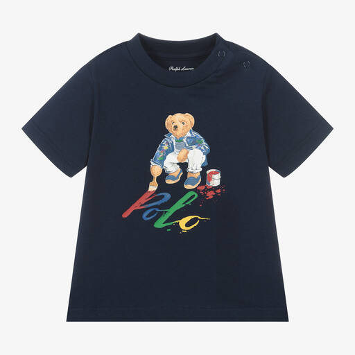 Ralph Lauren-Baby Boys Blue Polo Bear Cotton T-Shirt | Childrensalon