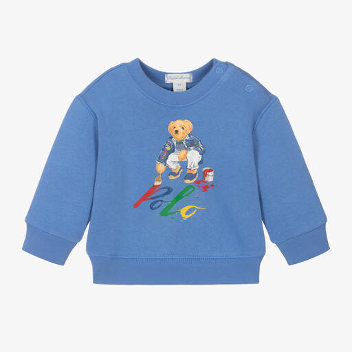Ralph Lauren-Baby Boys Blue Polo Bear Sweatshirt | Childrensalon