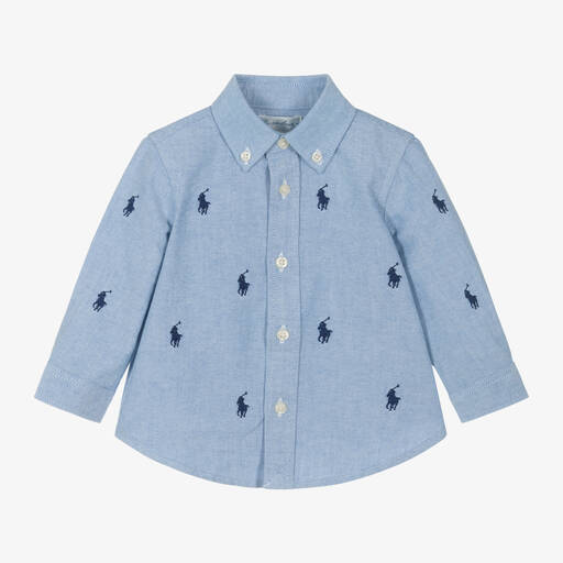 Ralph Lauren-Baby Boys Blue Pony Oxford Cotton Shirt | Childrensalon