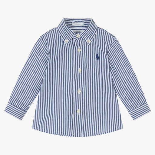 Ralph Lauren-Baby Boys Blue Striped Cotton Shirt | Childrensalon