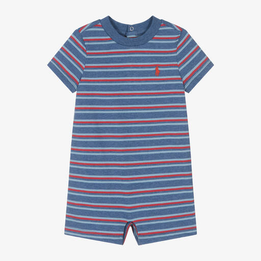 Ralph Lauren-Baby Boys Blue Striped Cotton Shortie | Childrensalon