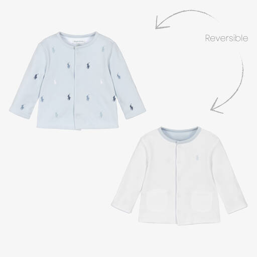 Ralph Lauren-Cardigan bleu et blanc en coton | Childrensalon
