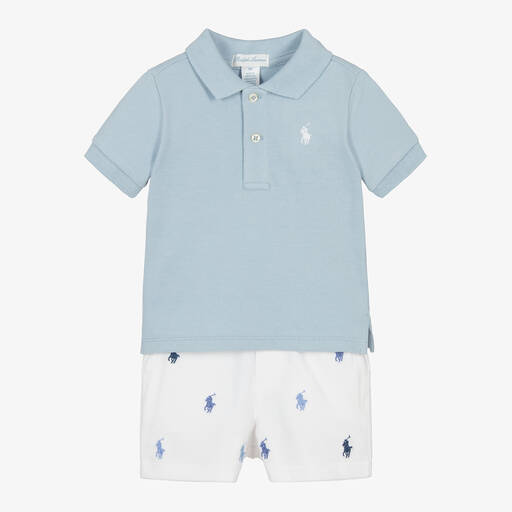 Ralph Lauren-Baby Boys Blue & White Cotton Shorts Set | Childrensalon
