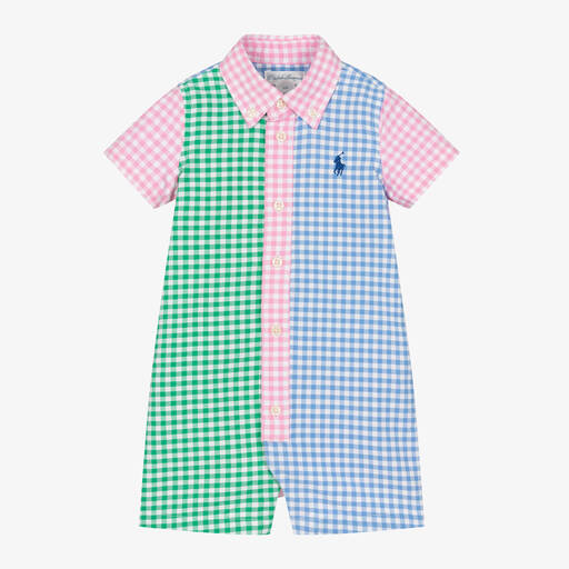 Ralph Lauren-بودي سوت قطن جينغهام بألوان بلوك للمواليد | Childrensalon