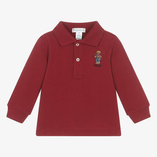 Ralph Lauren-Baby Boys Dark Red Cotton Polo Shirt | Childrensalon