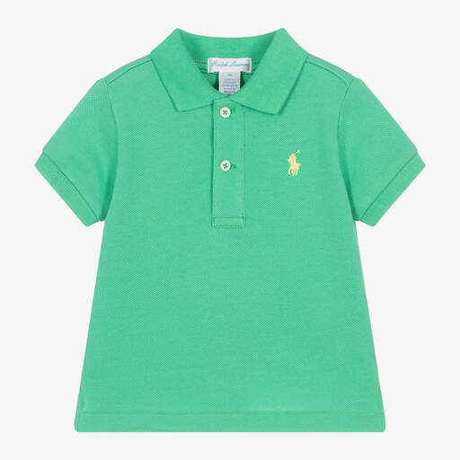 Ralph Lauren-Baby Boys Green Cotton Piqué Polo Shirt | Childrensalon