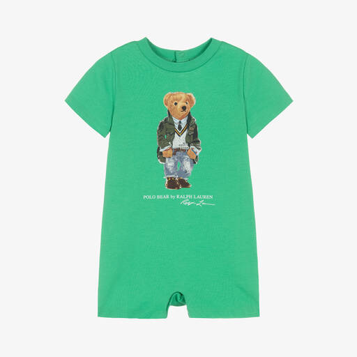 Ralph Lauren-Baby Boys Green Cotton Polo Bear Shortie | Childrensalon