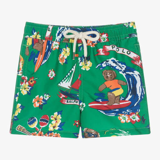 Ralph Lauren-Baby Boys Green Polo Bear Swim Shorts | Childrensalon