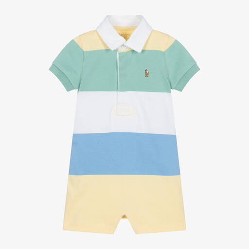 Ralph Lauren-Baby Boys Green Stripe Cotton Shortie | Childrensalon