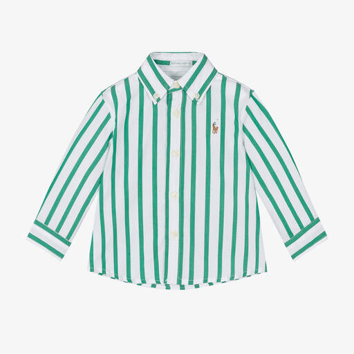 Ralph Lauren-Baby Boys Green Striped Cotton Shirt | Childrensalon