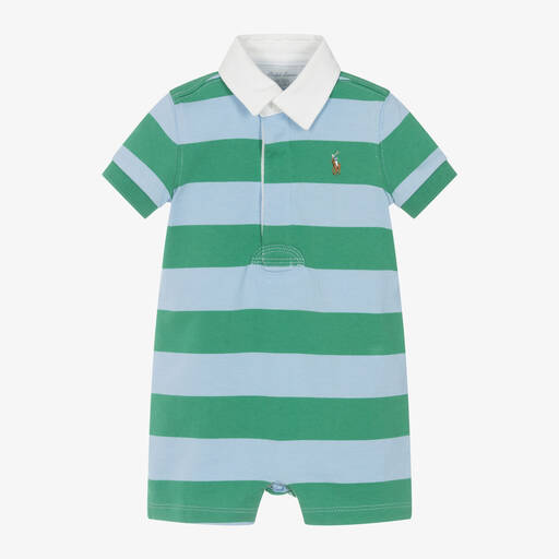 Ralph Lauren-Baby Boys Green Striped Rugby Shirt Shortie | Childrensalon